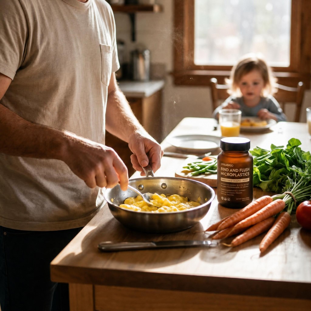 Cooking at home with fresh ingredients and microBIND on the kitchen counter
